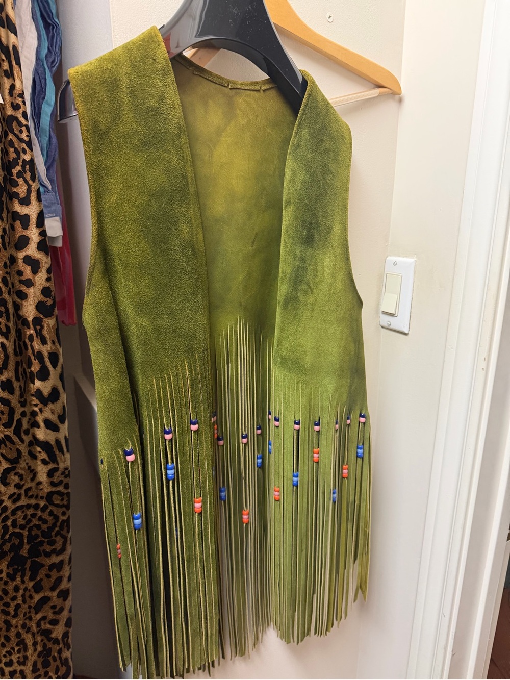 Olive Green Suede Fringe Vest